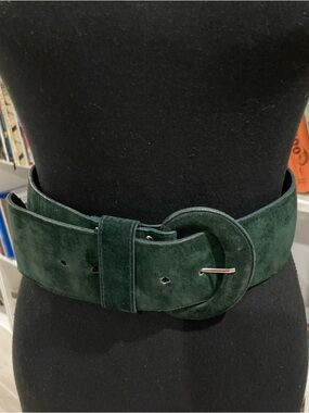 Wide Green Suede Belt with Round Buckle - Small/Medium